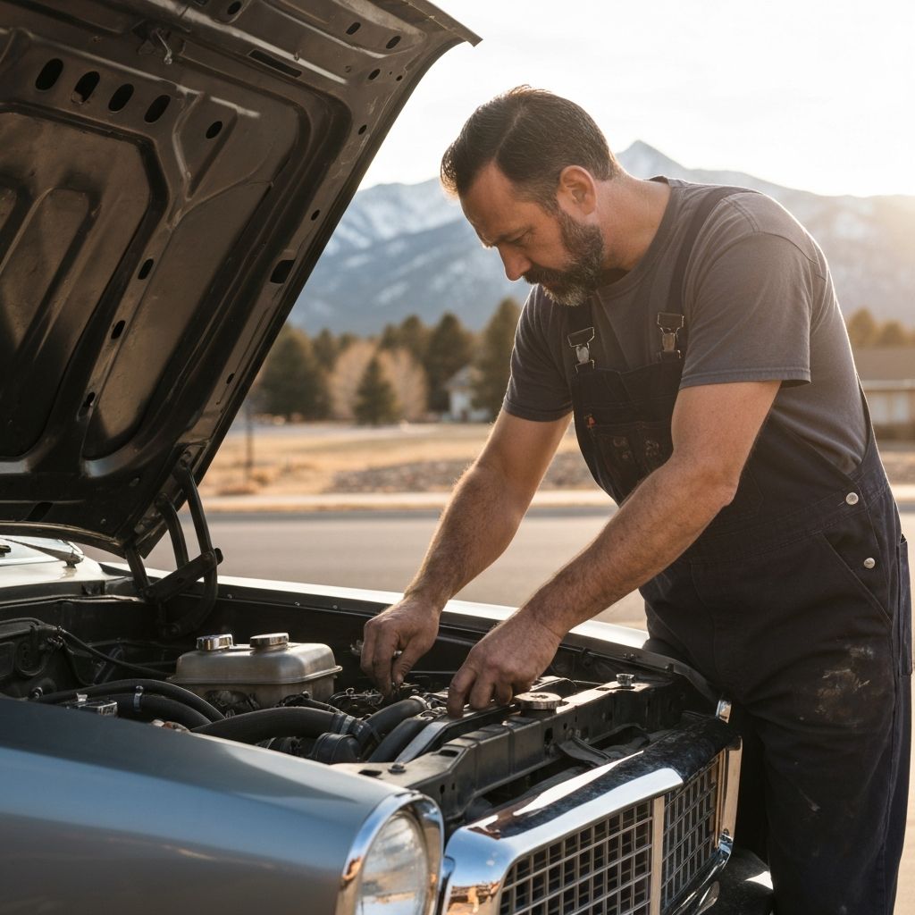 Mobile mechanic working on vehicle